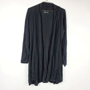 Peruvian Connection Black Pima Cotton & Silk Knit Open Front Duster Cardigan L